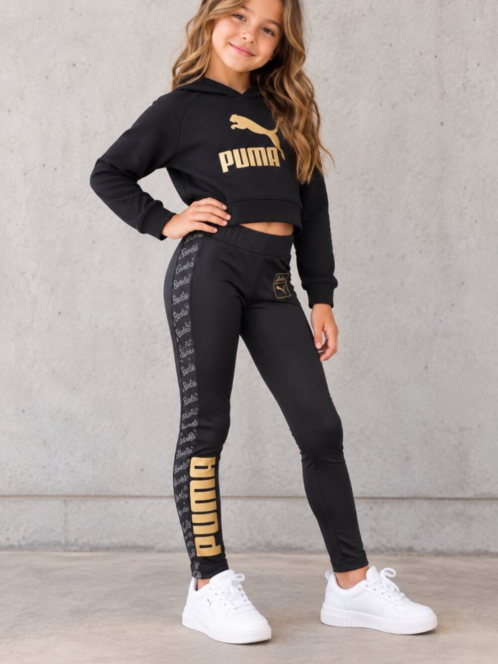 PUMA x Barbie Limited Edition Girls Black Leggings Logo Side Panel Athletic Y2K